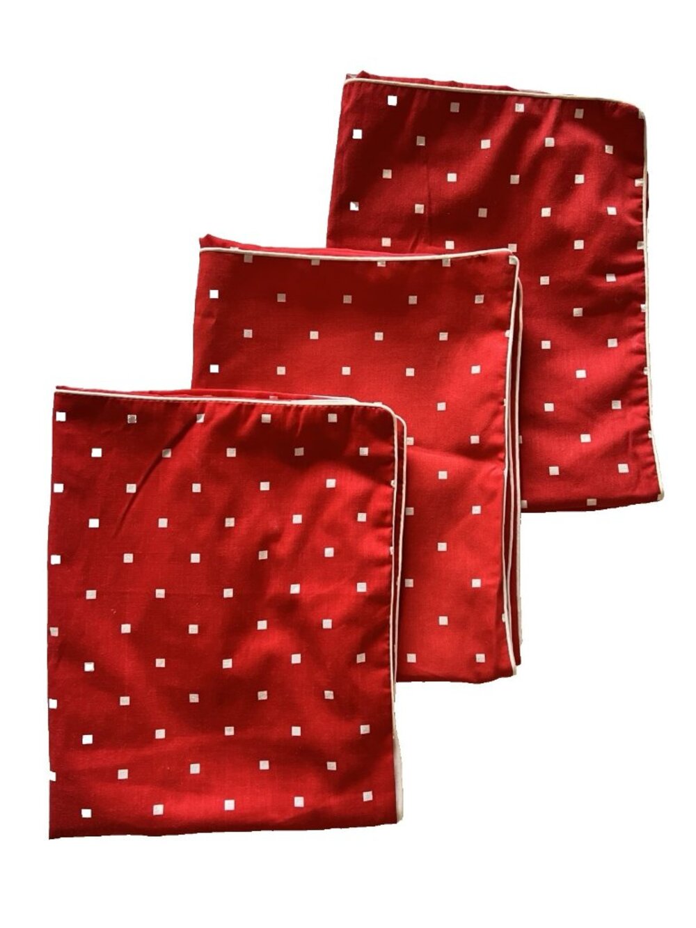 Red Pillow Shams Set 3 White Squares Corded Trim Cotton Poly Geometric USA